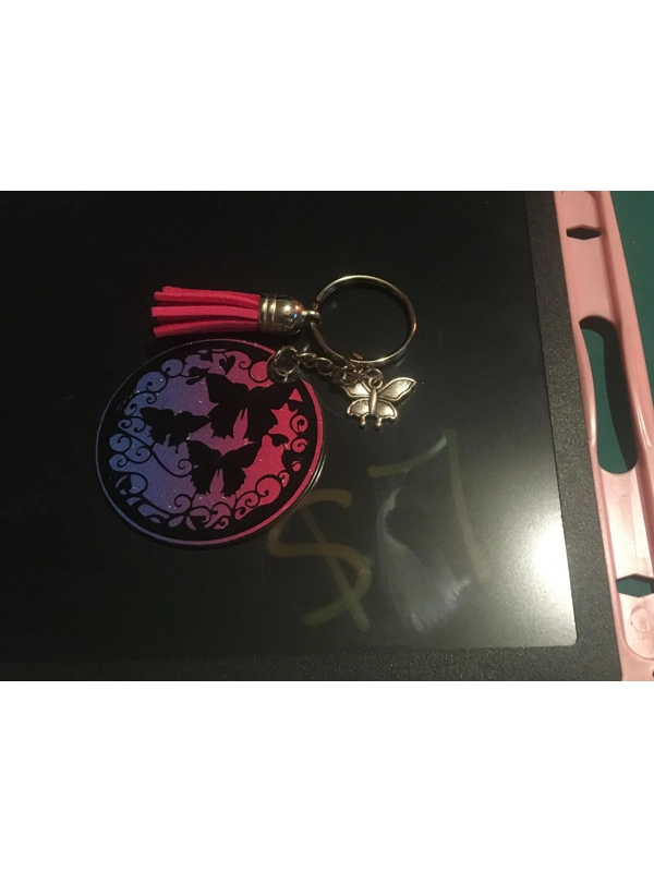 Acrylic Key Chain Circle Butterflies