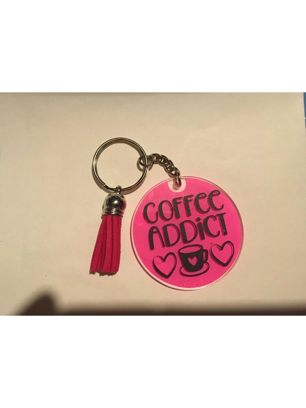 Acrylic Key Chain Circle Coffee Addict