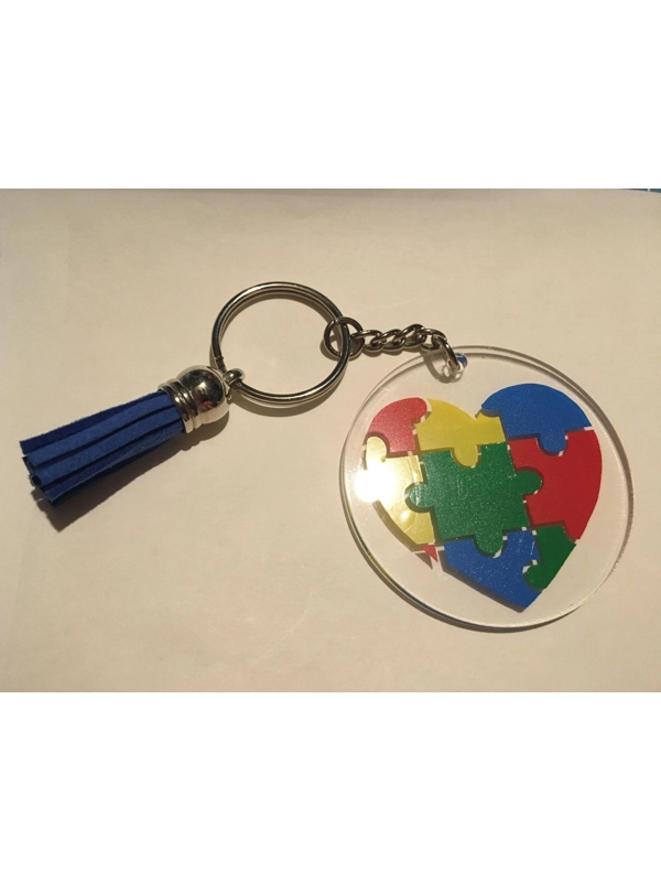 Acrylic Key Chain Circle Autism Heart