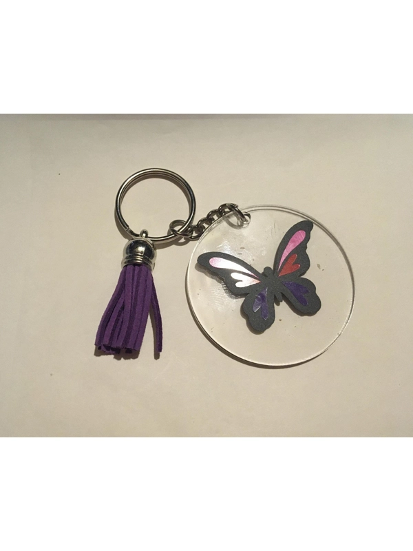 Acrylic Key Chain Circle Butterfly