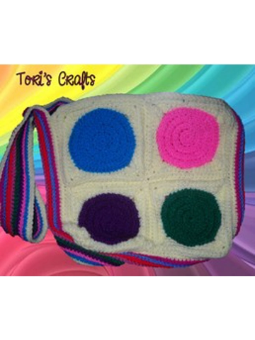 Crocheted Circle square Messenger Bag Hand Made Unlined