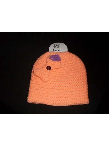 Hand Crocheted Peach Messy Bun Hat With Removable Bow