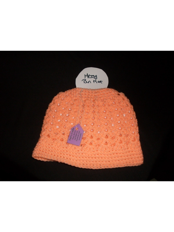 Hand Crocheted Peach Messy Bun Hat