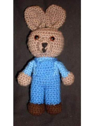 Hand Crocheted Blue Farmer Bunny Stuffed Toy