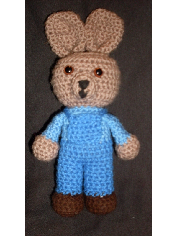 Hand Crocheted Blue Farmer Bunny Stuffed Toy