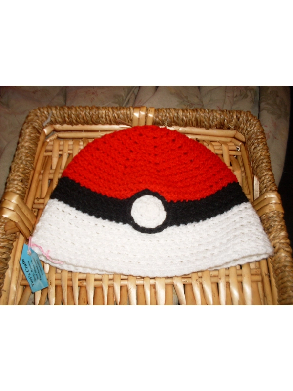Hand Crocheted Hat Size Child Pokeball