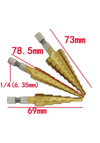 Step drill bit set of 3