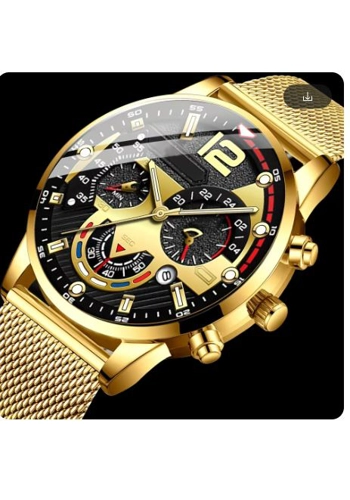 Mens luxury gold colored stanless watch