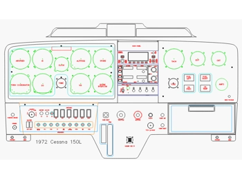 Cessna 150 L panel CAD drawing.
