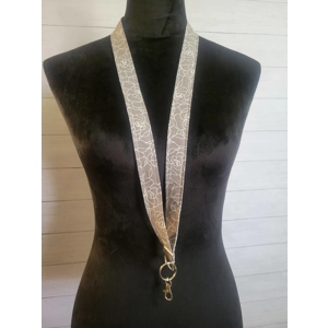 Gray and White Floral Lanyard