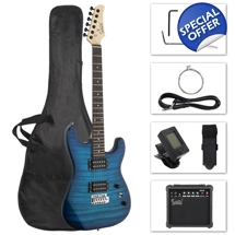 Glarry GST Electric Guitar HH Pickup Tiger Stripe w/20W Amplifier Blue