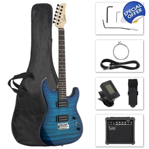 Glarry GST Electric Guitar HH Pickup Tiger Stripe w/20W Amplifier Blue