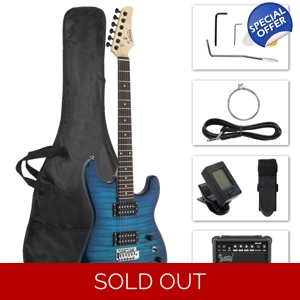 Glarry GST Electric Guitar HH Pickup Tiger Stripe w/20W Amplifier Blue