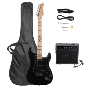 ST Style Electric Guitar with Black Pickguard And Amp Black