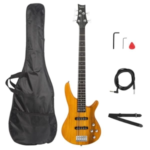 GIB Electric 5 String Bass Guitar Full Size Transparent Yellow
