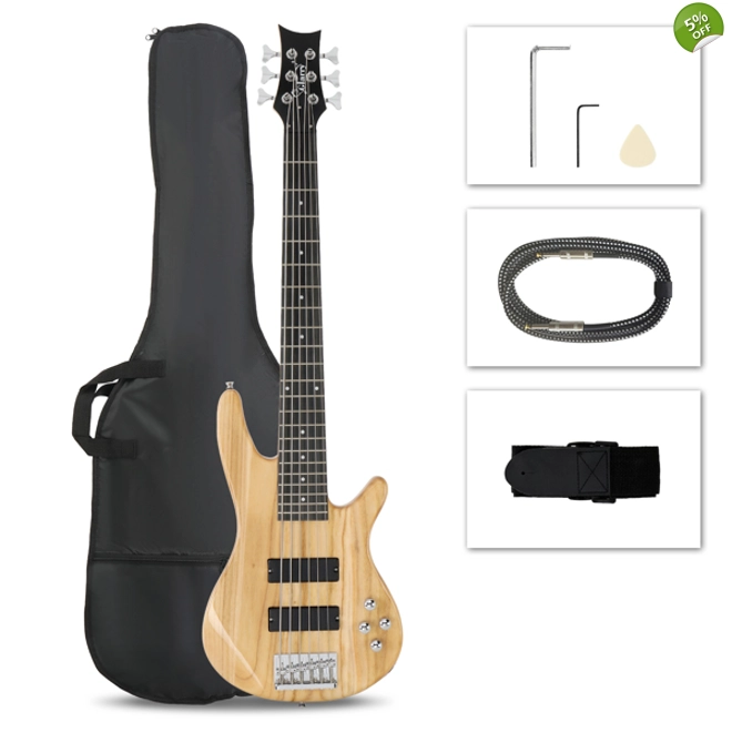 product Image for Glarry Full Size GIB 6 String H-H Pickup Electric Bass Guitar