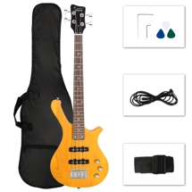 GW101 36in Small Scale Electric Bass Guitar Transparent Yellow