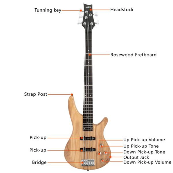 Additional Image for Glarry GIB Electric 5 String Bass Guitar Natural