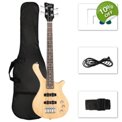 GW101 36in Small Scale Electric Bass Guitar Natural