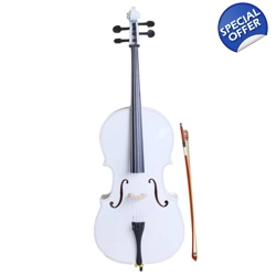 4/4 Wood Cello Bag Bow Rosin Bridge White