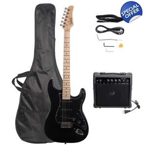 Glarry GST Stylish Electric Guitar Kit with Black Pickguard Black