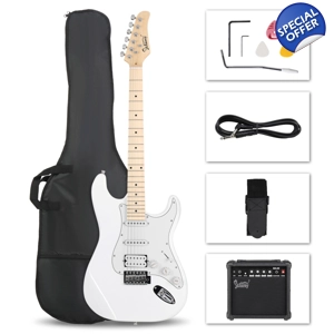 Glarry GST Electric Guitar HSS Pickups w/20W Amplifier White
