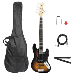Glarry Gjazz Electric 5 String  Full Size Bass Guitar Sunset Color