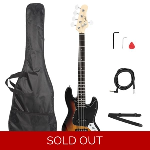 Glarry Gjazz Electric 5 String  Full Size Bass Guitar Sunset Color