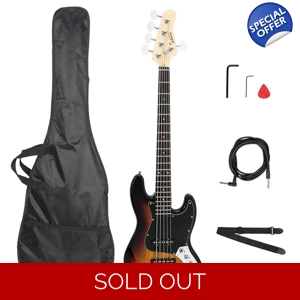 Glarry Gjazz Electric 5 String  Full Size Bass Guitar Sunset Color