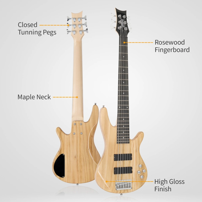 Additional Image for Glarry Full Size GIB 6 String H-H Pickup Electric Bass Guitar