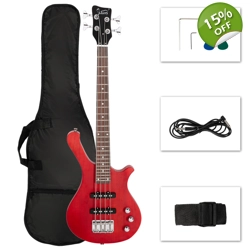 Glarry GW101 36in Small Scale Electric Bass Guitar Red