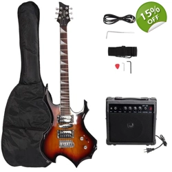Glarry 36inch Burning Fire Style Electric Guitar Sunset w/ 20W Amplifier