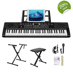 GEP-203 61 Key Keyboard with Piano Stand, Piano Bench, Built In Speakers
