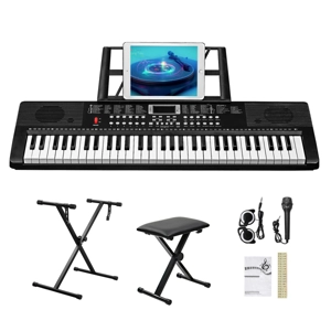 GEP-203 61 Key Keyboard with Piano Stand, Piano Bench, Built In Speakers