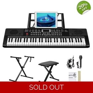 GEP-203 61 Key Keyboard with Piano Stand, Piano Bench, Built In Speakers