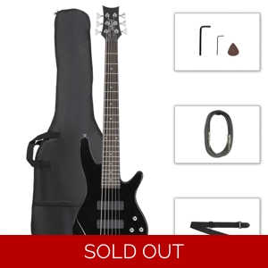Glarry Full Size GIB 6 String H-H Pickup Electric Bass Guitar Black