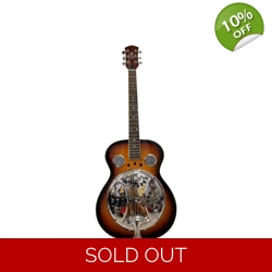 Full-size traditional resonator guitar designed for beginners, featuring a bui..