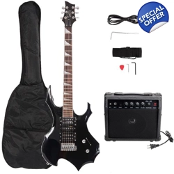 Glarry Flame Shaped Electric Guitar with 20W Amp Black