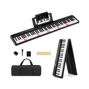 88-Key Semi-Weighted Foldable Digital Piano with Light-Up Keys & 3 Teaching Modes (Black/White)