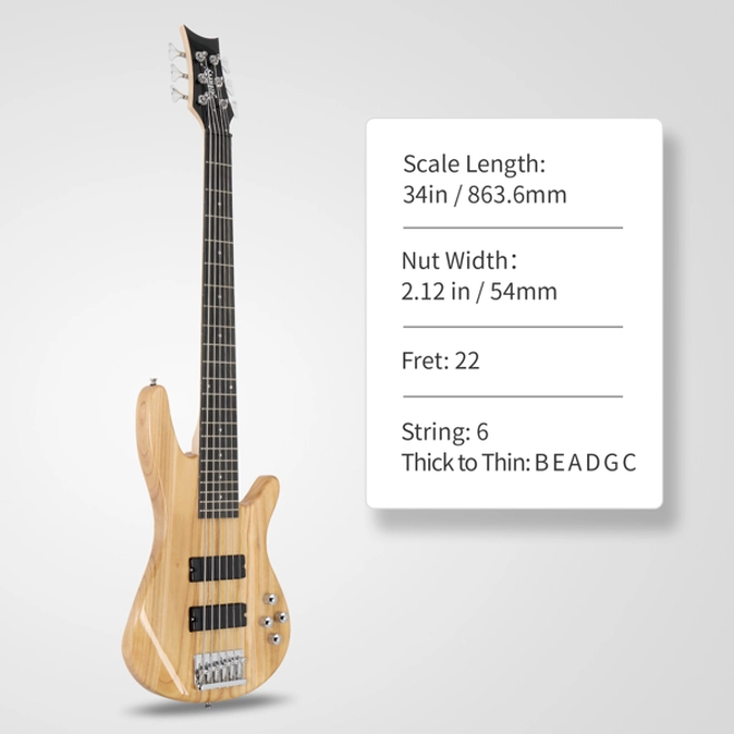 Additional Image for Glarry Full Size GIB 6 String H-H Pickup Electric Bass Guitar