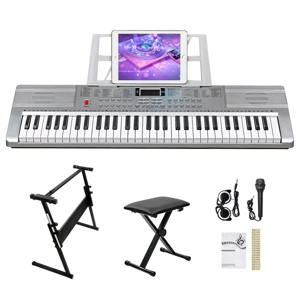 61 Key Lighting Keyboard with Piano Stand, Piano Bench, Built In Speakers