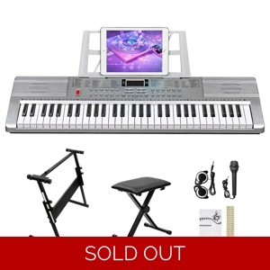 61 Key Lighting Keyboard with Piano Stand, Piano Bench, Built In Speakers