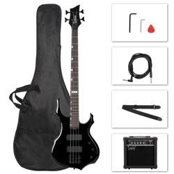 Glarry 4 String Burning Fire enclosed H-H Pickup Electric Bass Guitar with 20W..