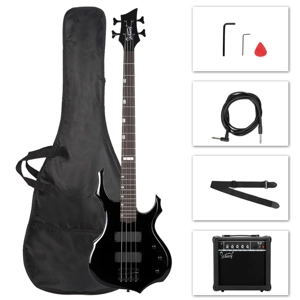 Glarry 4 String Burning Fire enclosed H-H Pickup Electric Bass Guitar with 20W Amplifier