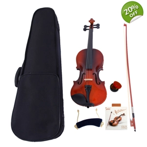 Glarry GV100 4/4 Acoustic Violin Case Bow Rosin Strings Tuner Shoulder Rest Natural