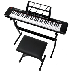 Glarry 61 Key Lighted Beginner Keyboard with Piano Stand, Piano Bench