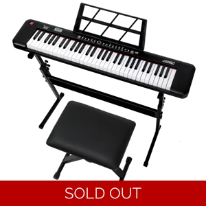 Glarry 61 Key Lighted Beginner Keyboard with Piano Stand, Piano Bench