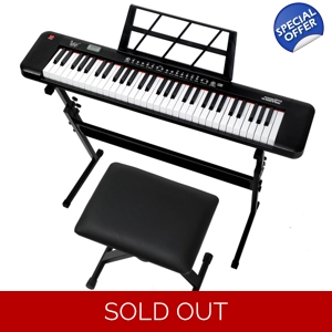 Glarry 61 Key Lighted Beginner Keyboard with Piano Stand, Piano Bench