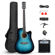 KMA101 41-Inch Folk Acoustic Guitar Set – Basswood Top, Matte Binding, Blue Rubbed Finish with 10W A