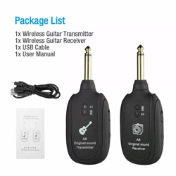 UHF Guitar Wireless System Transmitter+Receiver Built In Rechargeable Battery
